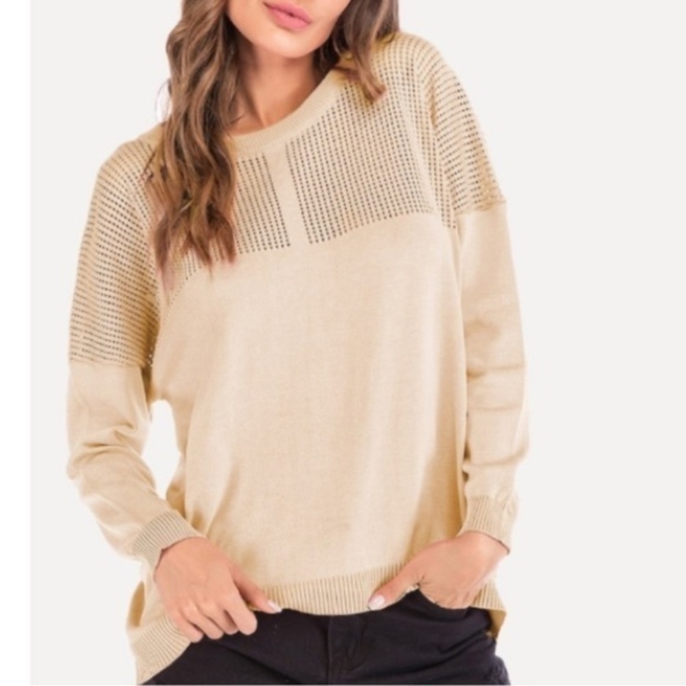 Beige Light Knit Crewneck Sweater